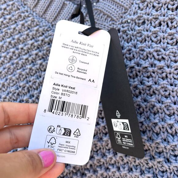New Varley Adie Knit Vest Sweater Chunky Medium With Tags Stone Blue - Picture 10 of 11